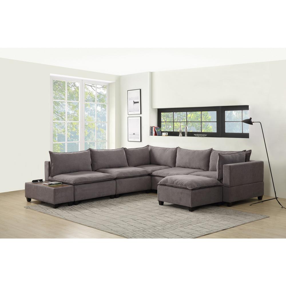 Madison Light Gray Fabric 7 Piece Modular Sectional Sofa Chaise with USB Storage Console Table. Picture 2