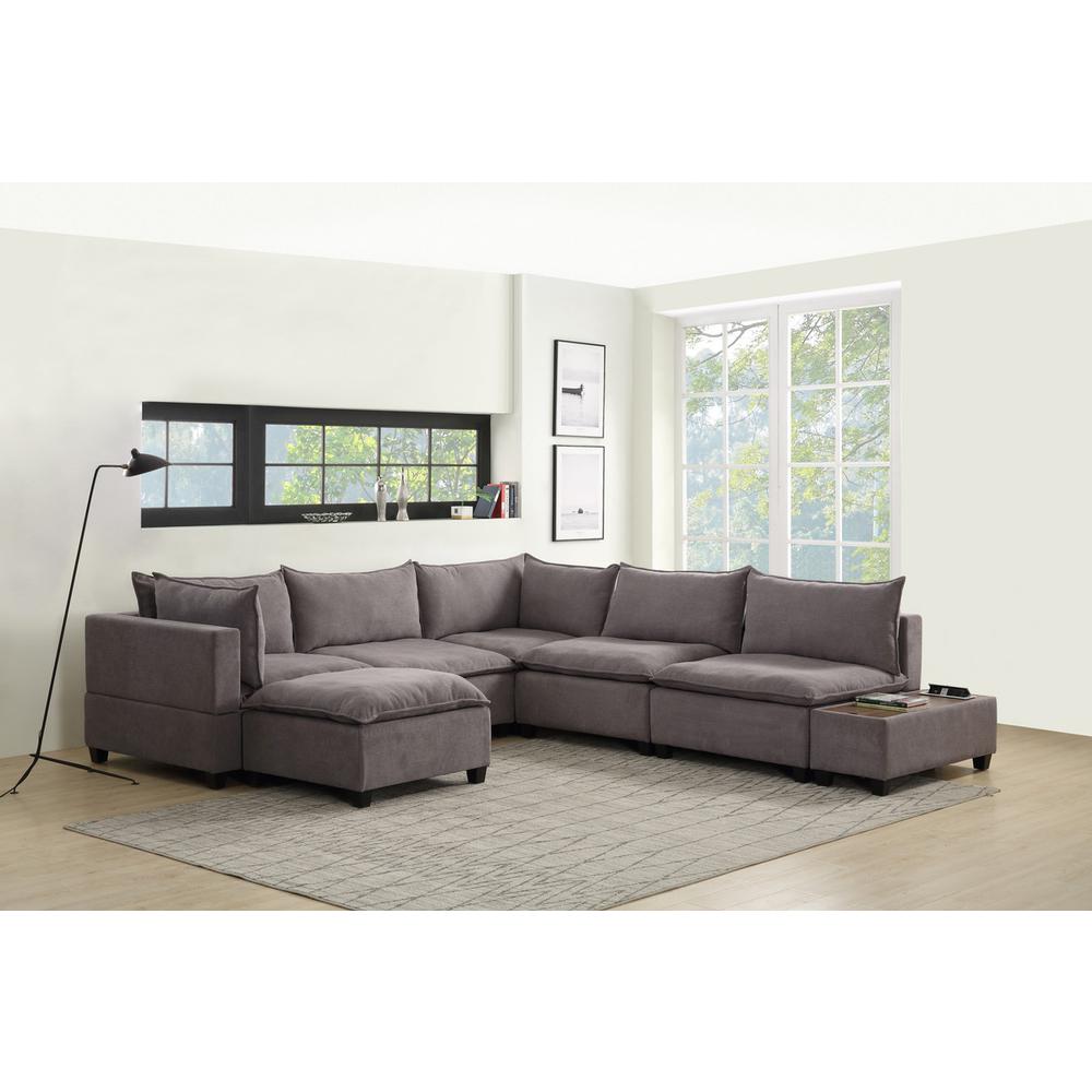 Madison Light Gray Fabric 7 Piece Modular Sectional Sofa Chaise with USB Storage Console Table. The main picture.