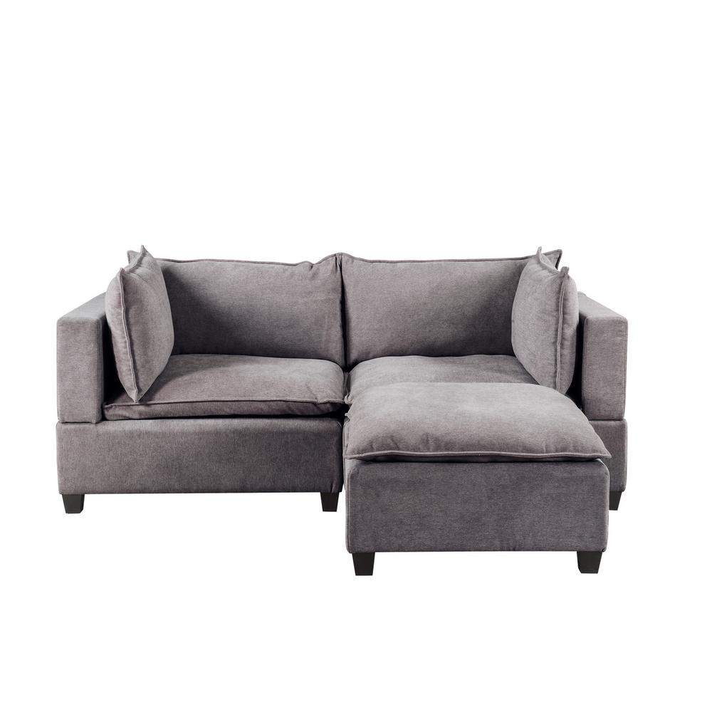 Madison Light Gray Fabric Sectional Loveseat Ottoman. Picture 4