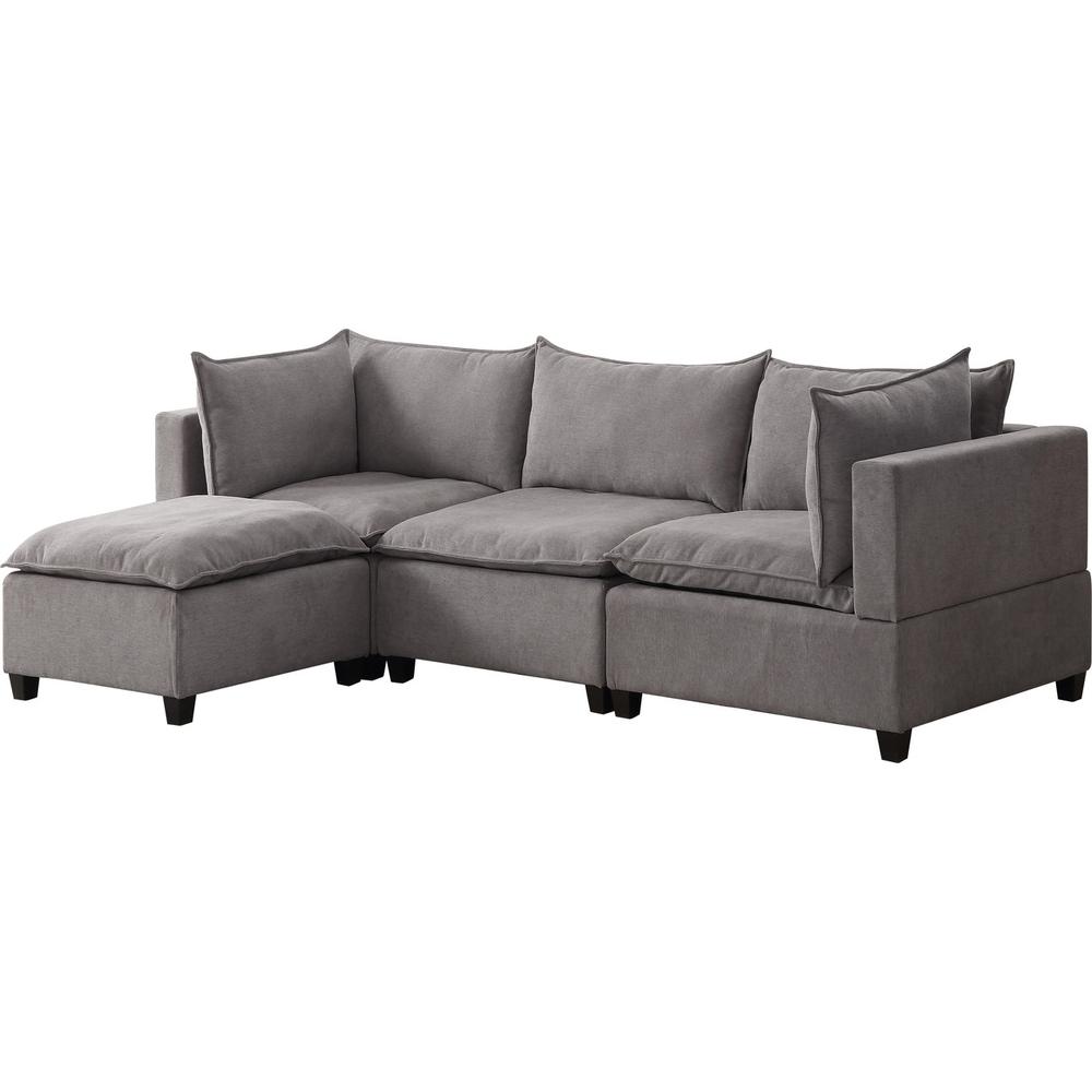 Madison Light Gray Fabric Reversible Sectional Sofa Ottoman. Picture 3