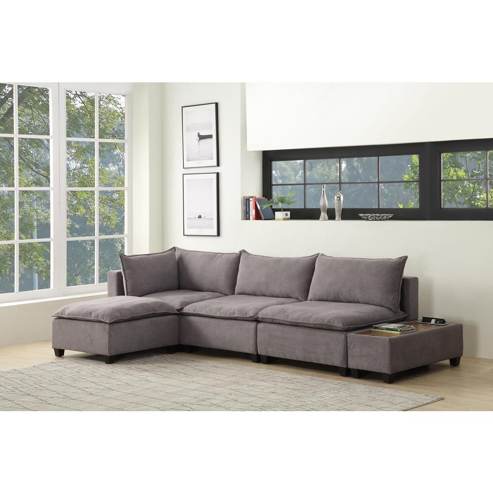 Madison Light Gray Fabric 5 Piece Modular Sectional Sofa Ottoman with USB Storage Console Table. Picture 2