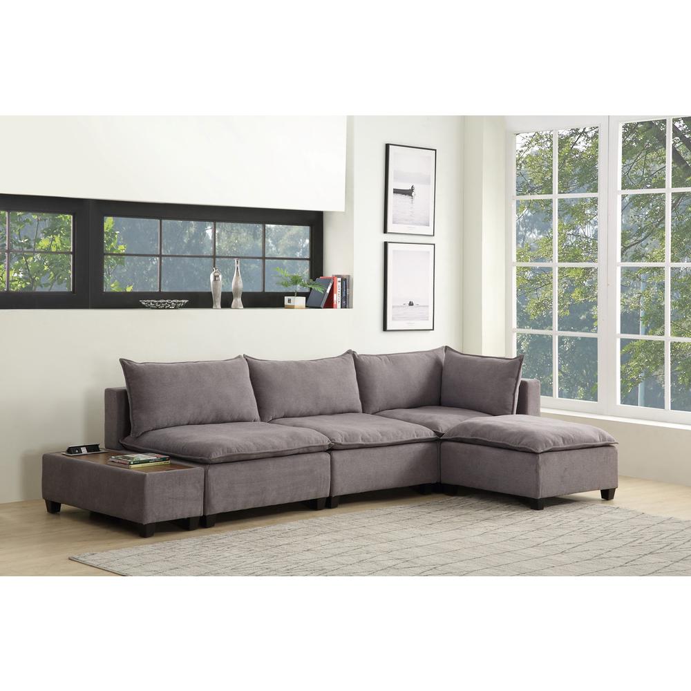 Madison Light Gray Fabric 5 Piece Modular Sectional Sofa Ottoman with USB Storage Console Table. The main picture.