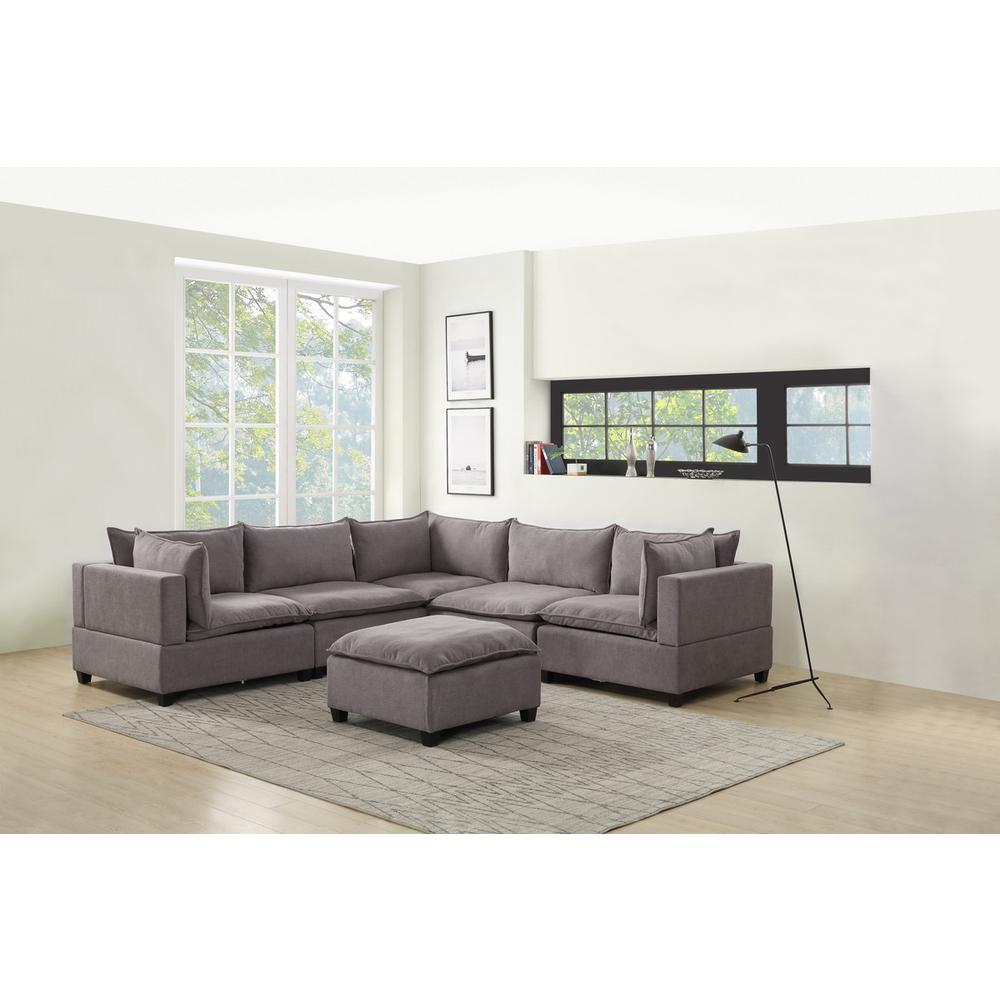 Madison Light Gray Fabric 6 Piece Modular Sectional Sofa with Ottoman. Picture 2