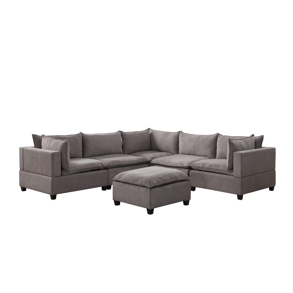 Madison Light Gray Fabric 6 Piece Modular Sectional Sofa with Ottoman. Picture 1