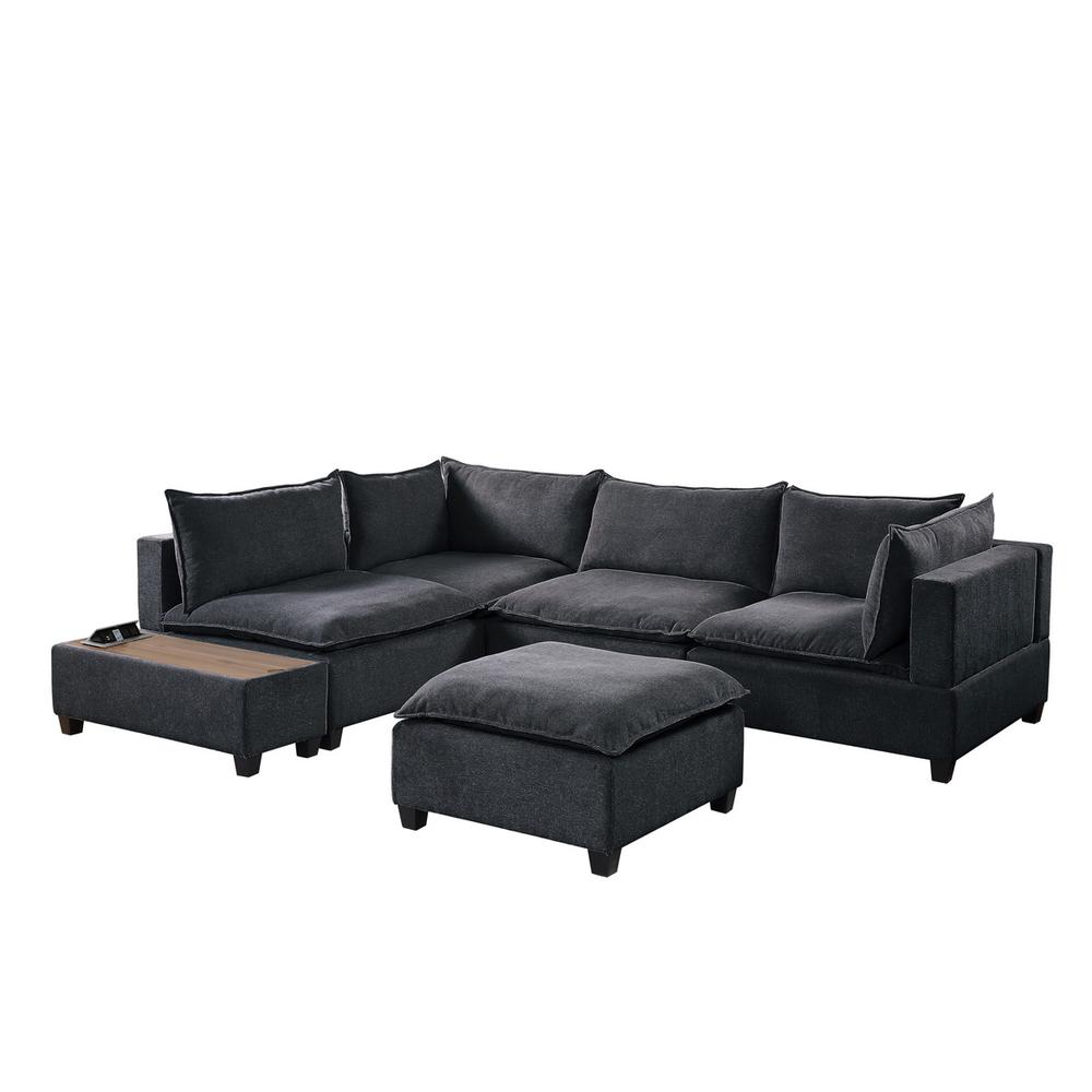 Madison Dark Gray Fabric 6 Piece Modular Sectional Sofa with Ottoman and USB Storage Console Table. Picture 4