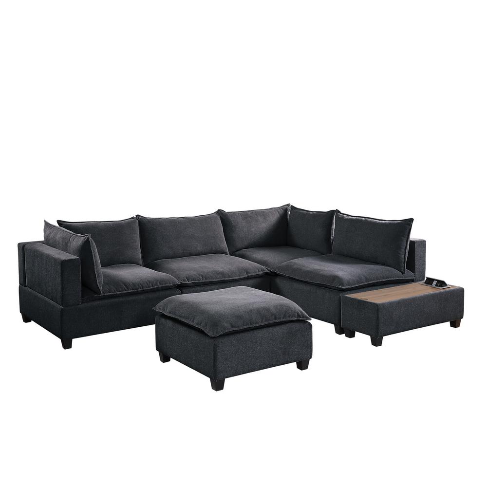 Madison Dark Gray Fabric 6 Piece Modular Sectional Sofa with Ottoman and USB Storage Console Table. Picture 5
