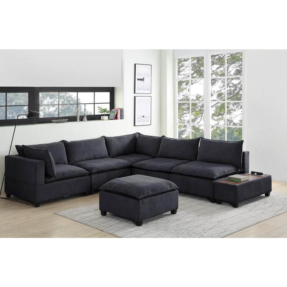 Madison Dark Gray Fabric 7Pc Modular Sectional Sofa with Ottoman and USB Storage Console Table. Picture 1