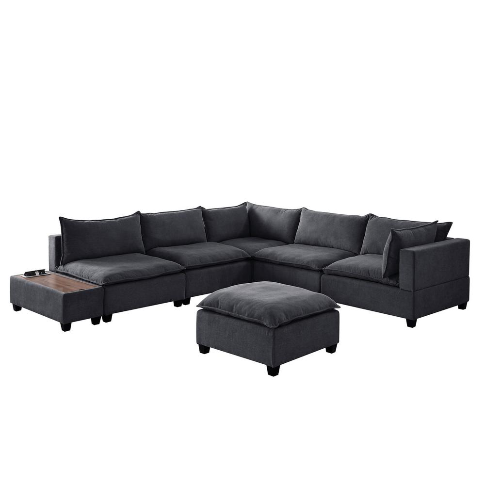 Madison Dark Gray Fabric 7Pc Modular Sectional Sofa with Ottoman and USB Storage Console Table. Picture 5