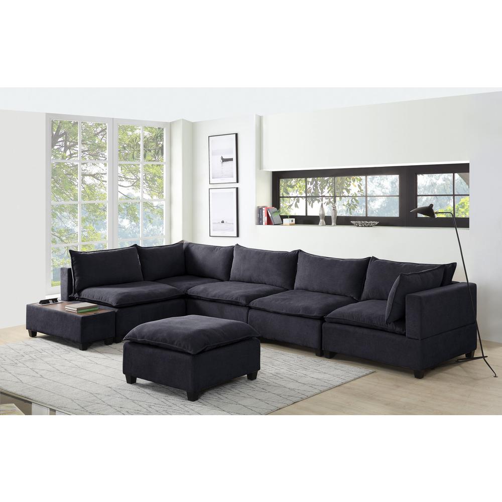Madison Dark Gray Fabric 7 Piece Modular Sectional Sofa with Ottoman and USB Storage Console Table. Picture 2