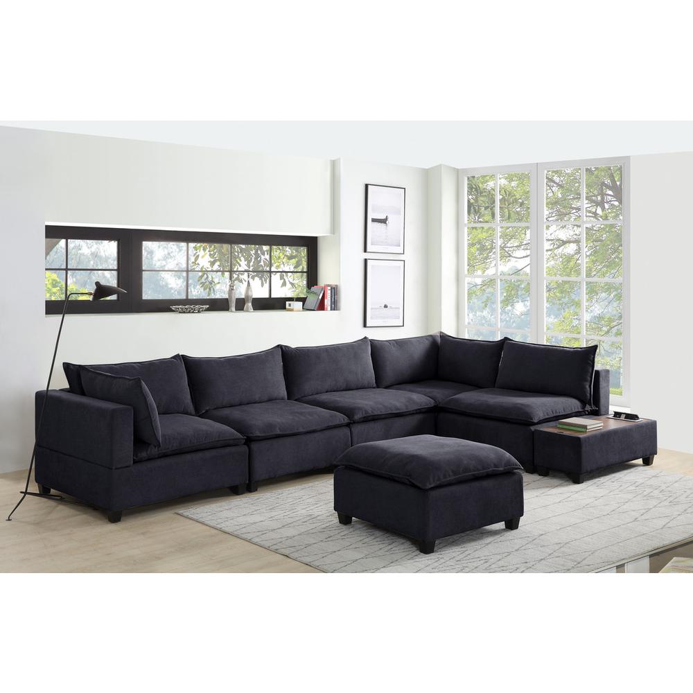 Madison Dark Gray Fabric 7 Piece Modular Sectional Sofa with Ottoman and USB Storage Console Table. Picture 1