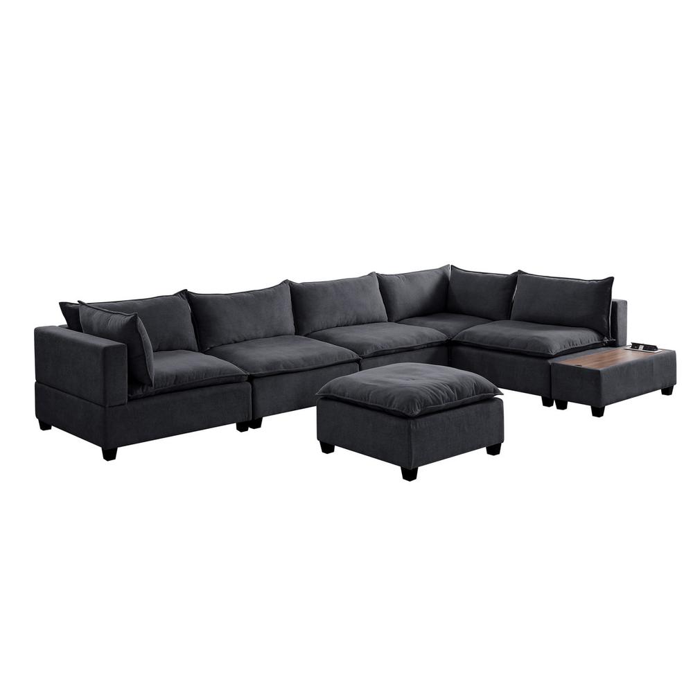 Madison Dark Gray Fabric 7 Piece Modular Sectional Sofa with Ottoman and USB Storage Console Table. Picture 4