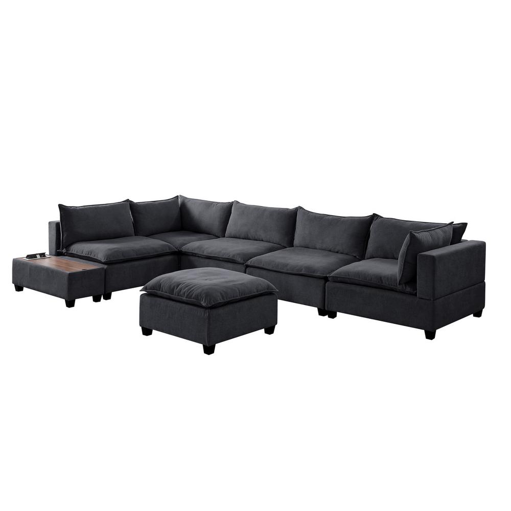 Madison Dark Gray Fabric 7 Piece Modular Sectional Sofa with Ottoman and USB Storage Console Table. Picture 5