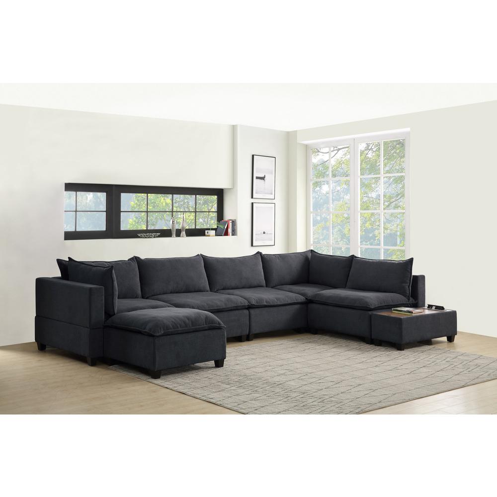 Madison Dark Gray Fabric 7Pc Modular Sectional Sofa Chaise with USB Storage Console Table. Picture 1