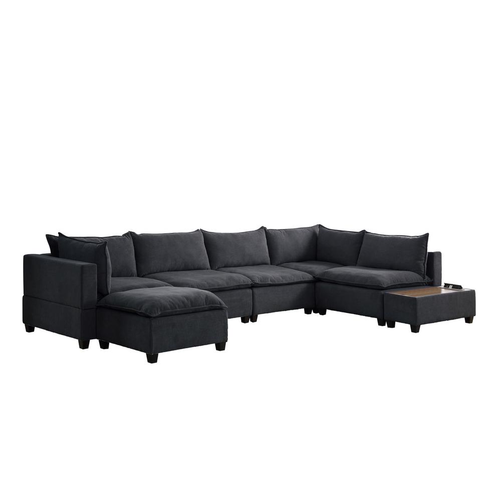 Madison Dark Gray Fabric 7Pc Modular Sectional Sofa Chaise with USB Storage Console Table. Picture 4