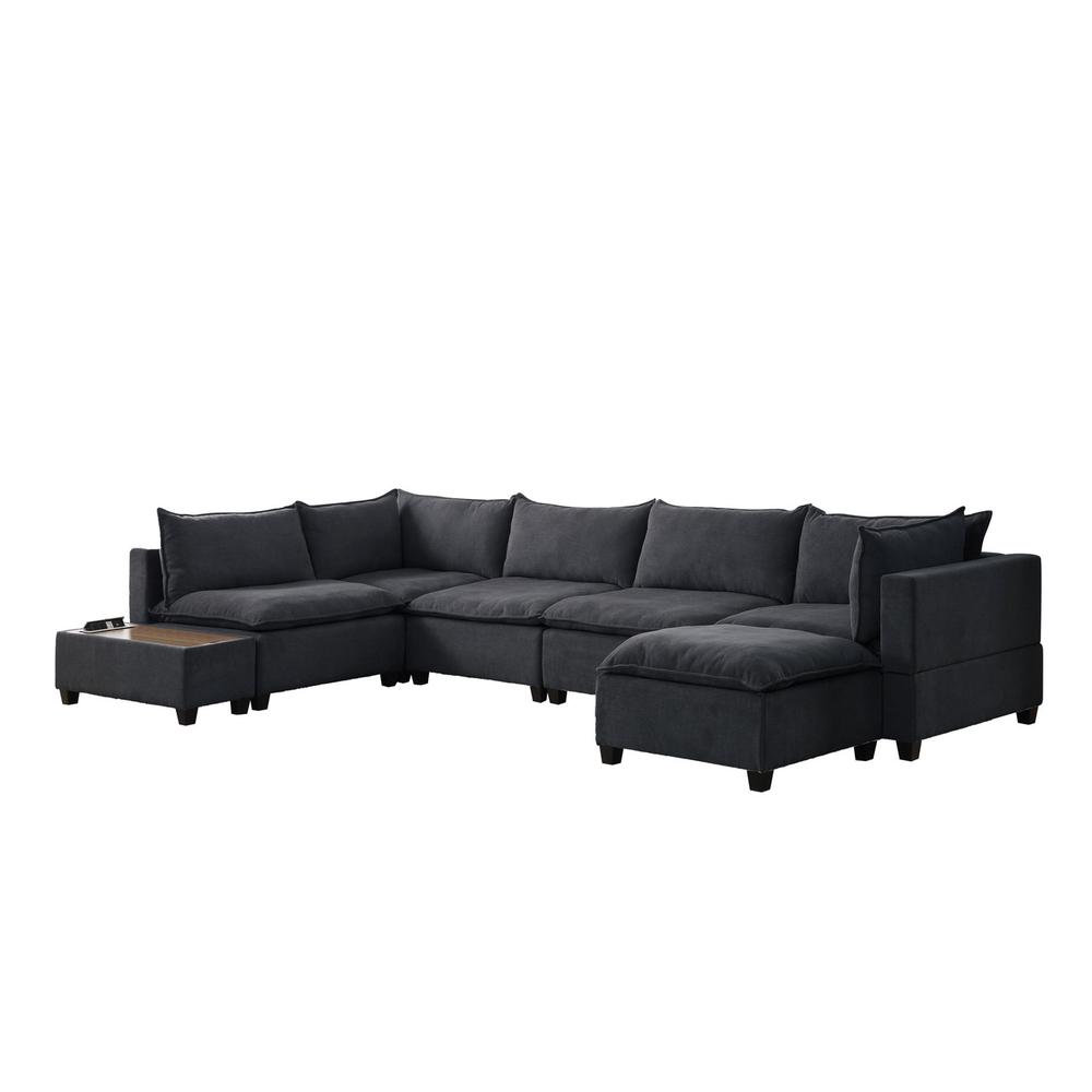 Madison Dark Gray Fabric 7Pc Modular Sectional Sofa Chaise with USB Storage Console Table. Picture 5