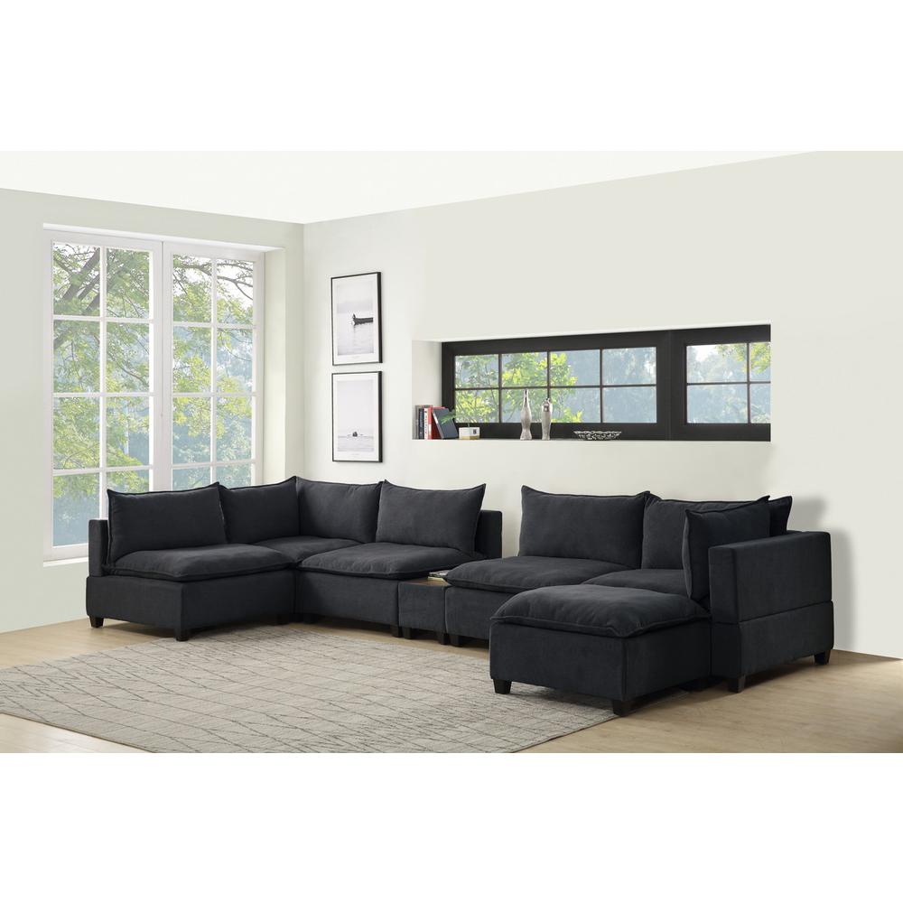 Madison Dark Gray Fabric 7-Piece Modular Sectional Sofa Chaise with USB Storage Console Table. Picture 2
