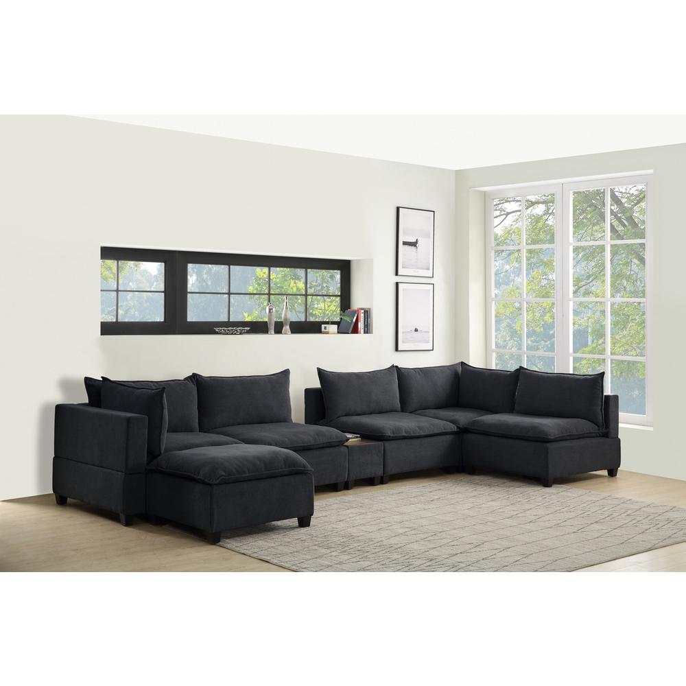 Madison Dark Gray Fabric 7-Piece Modular Sectional Sofa Chaise with USB Storage Console Table. The main picture.