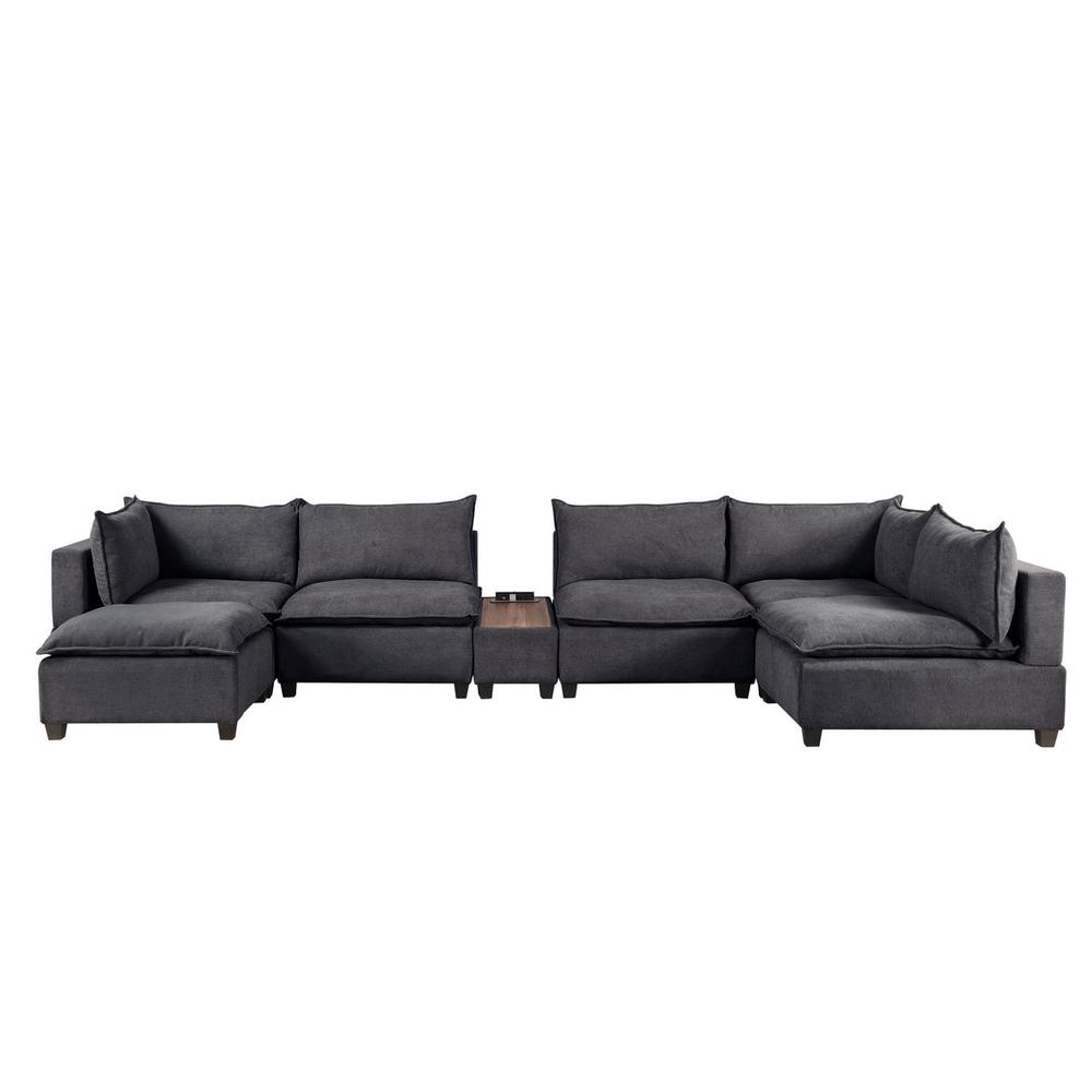 Madison Dark Gray Fabric 7-Piece Modular Sectional Sofa Chaise with USB Storage Console Table. Picture 4