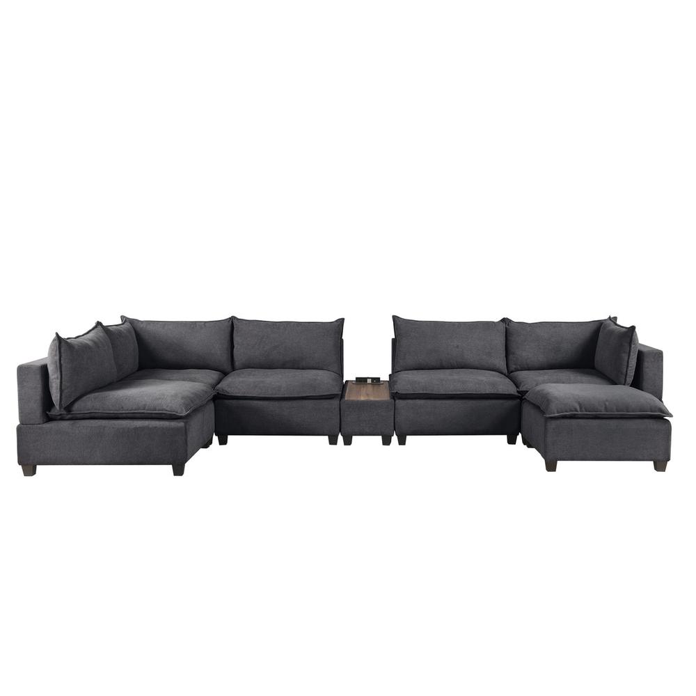 Madison Dark Gray Fabric 7-Piece Modular Sectional Sofa Chaise with USB Storage Console Table. Picture 5
