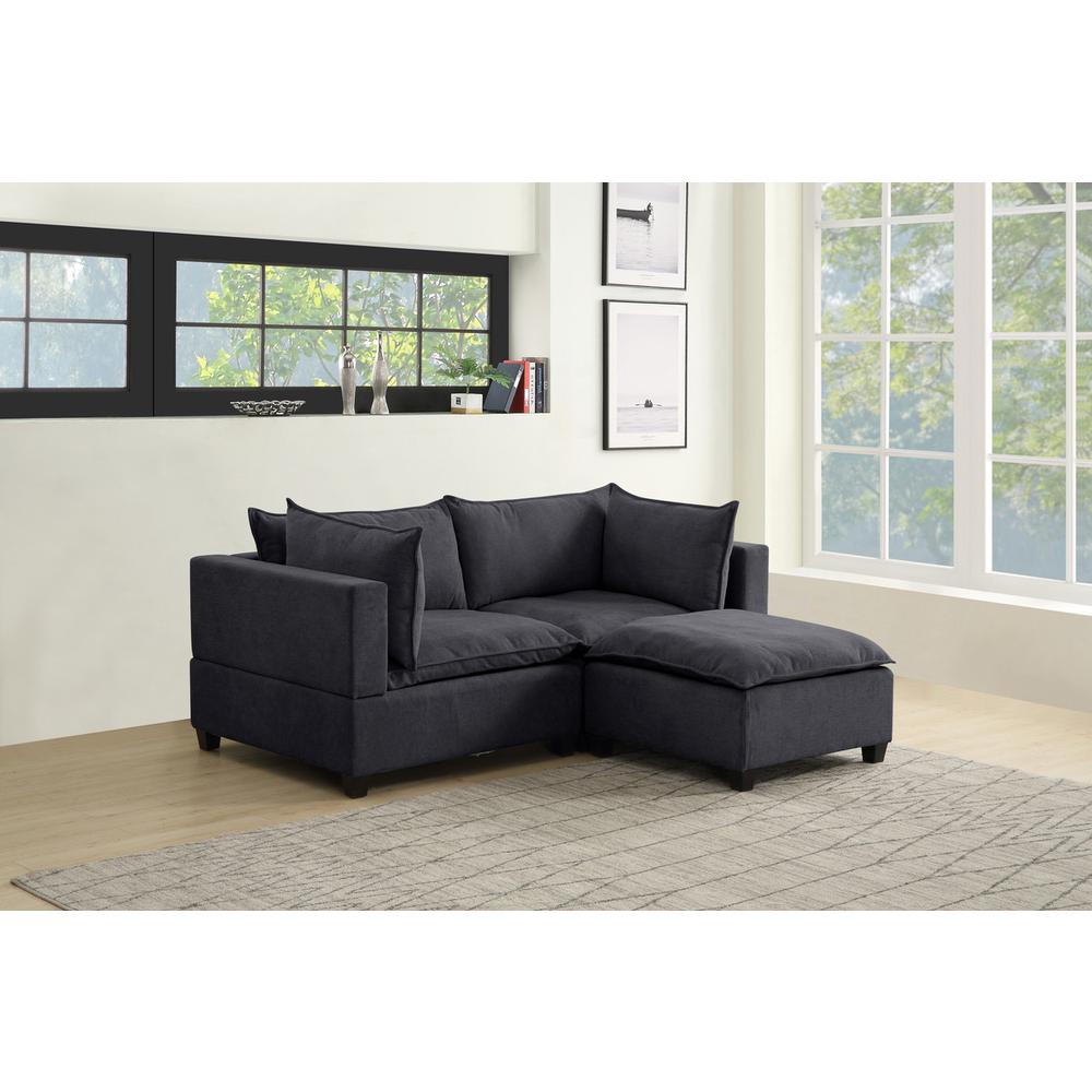 Madison Dark Gray Fabric Sectional Loveseat Ottoman. Picture 1