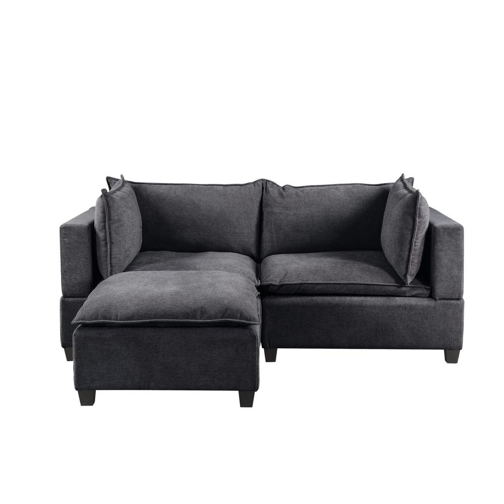 Madison Dark Gray Fabric Sectional Loveseat Ottoman. Picture 3