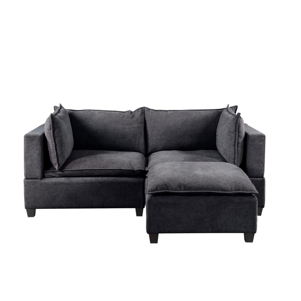 Madison Dark Gray Fabric Sectional Loveseat Ottoman. Picture 4