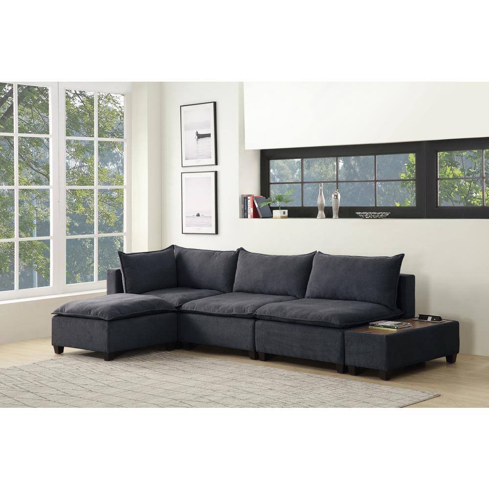 Madison Dark Gray Fabric 5 Piece Modular Sectional Sofa Ottoman with USB Storage Console Table. Picture 2