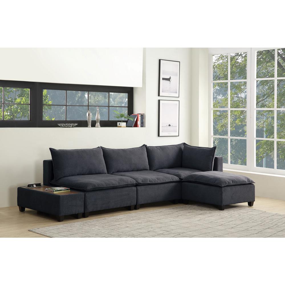 Madison Dark Gray Fabric 5 Piece Modular Sectional Sofa Ottoman with USB Storage Console Table. Picture 1