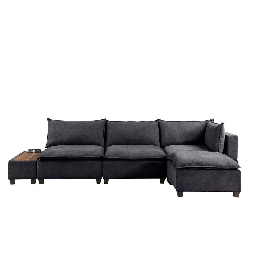 Madison Dark Gray Fabric 5 Piece Modular Sectional Sofa Ottoman with USB Storage Console Table. Picture 3
