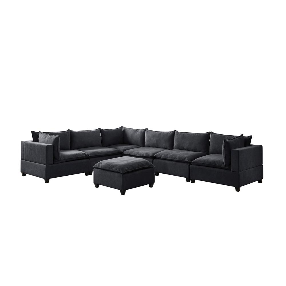 Madison Dark Gray Fabric 7 Piece Modular Sectional Sofa with Ottoman. Picture 4