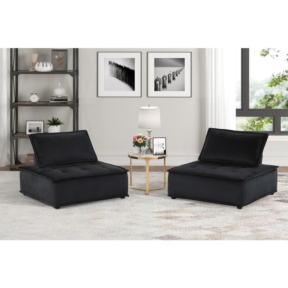 Anna Black Velvet Set of 2 Armless Lounge Chair. Picture 1