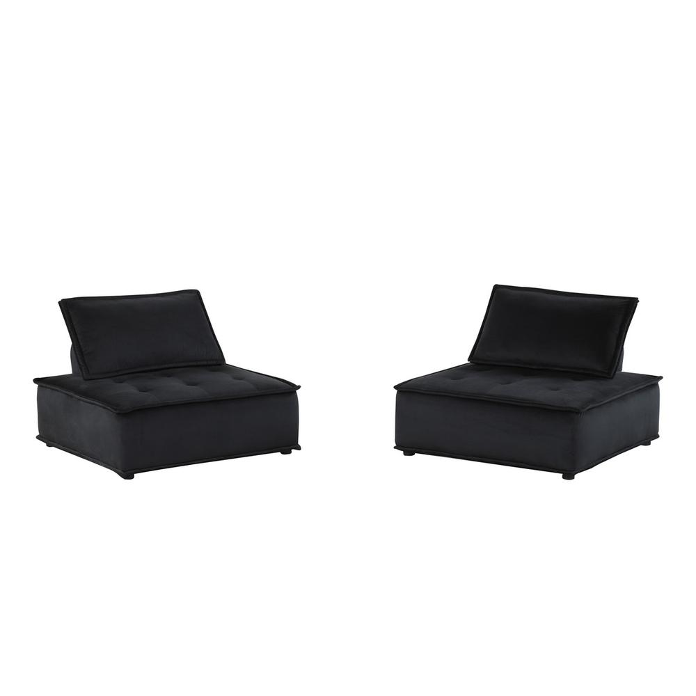 Anna Black Velvet Set of 2 Armless Lounge Chair. Picture 2