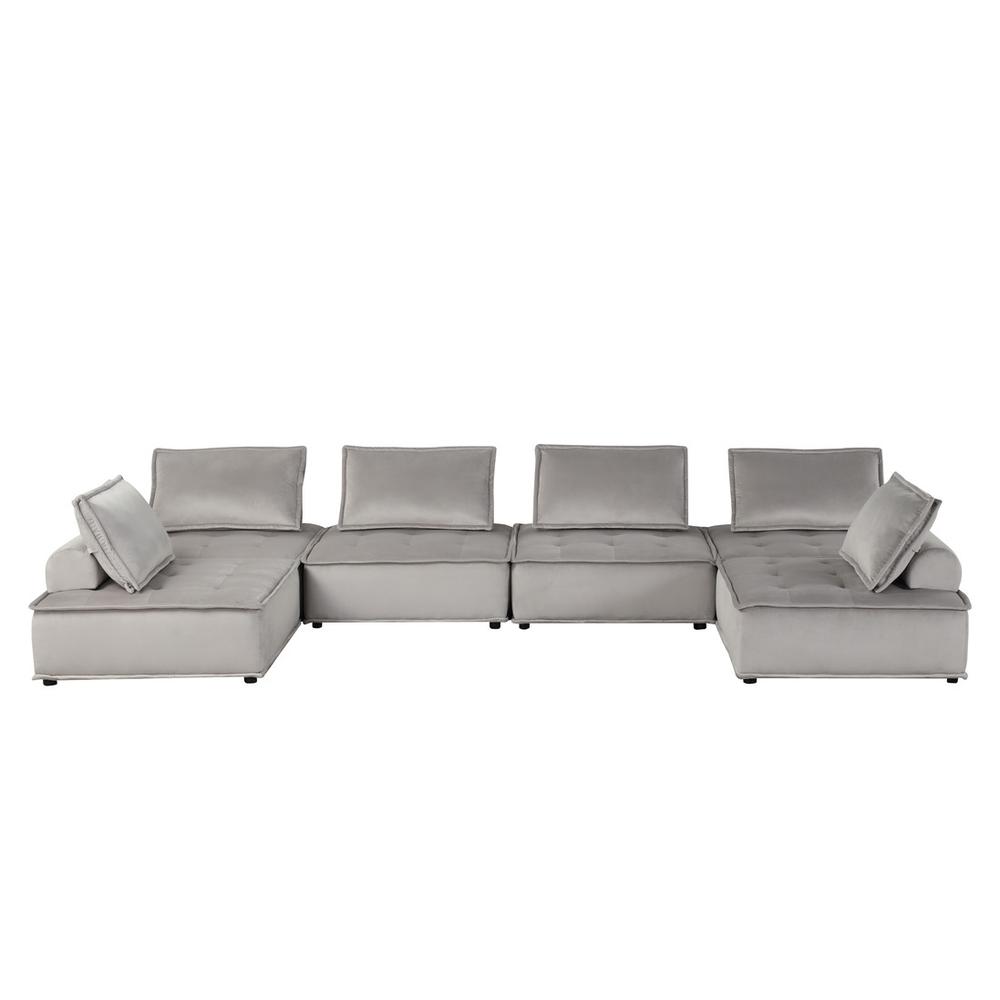 Anna Light Gray Velvet 6-Seater U-Shape Modular Sectional Sofa. Picture 2