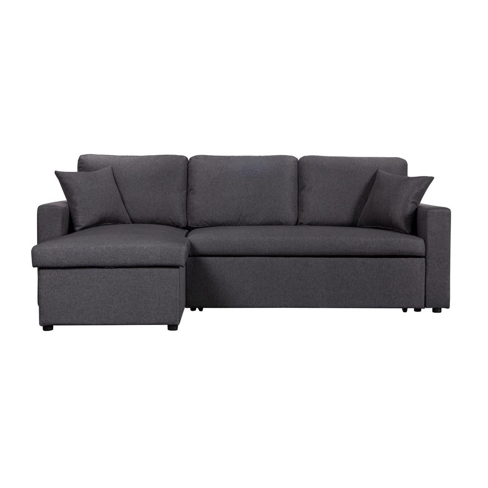 Paisley Dark Gray Linen Fabric Reversible Sleeper Sectional Sofa with Storage Chaise. Picture 6