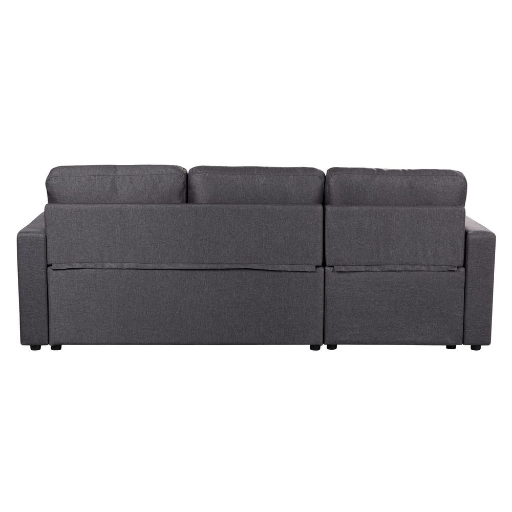 Paisley Dark Gray Linen Fabric Reversible Sleeper Sectional Sofa with Storage Chaise. Picture 9