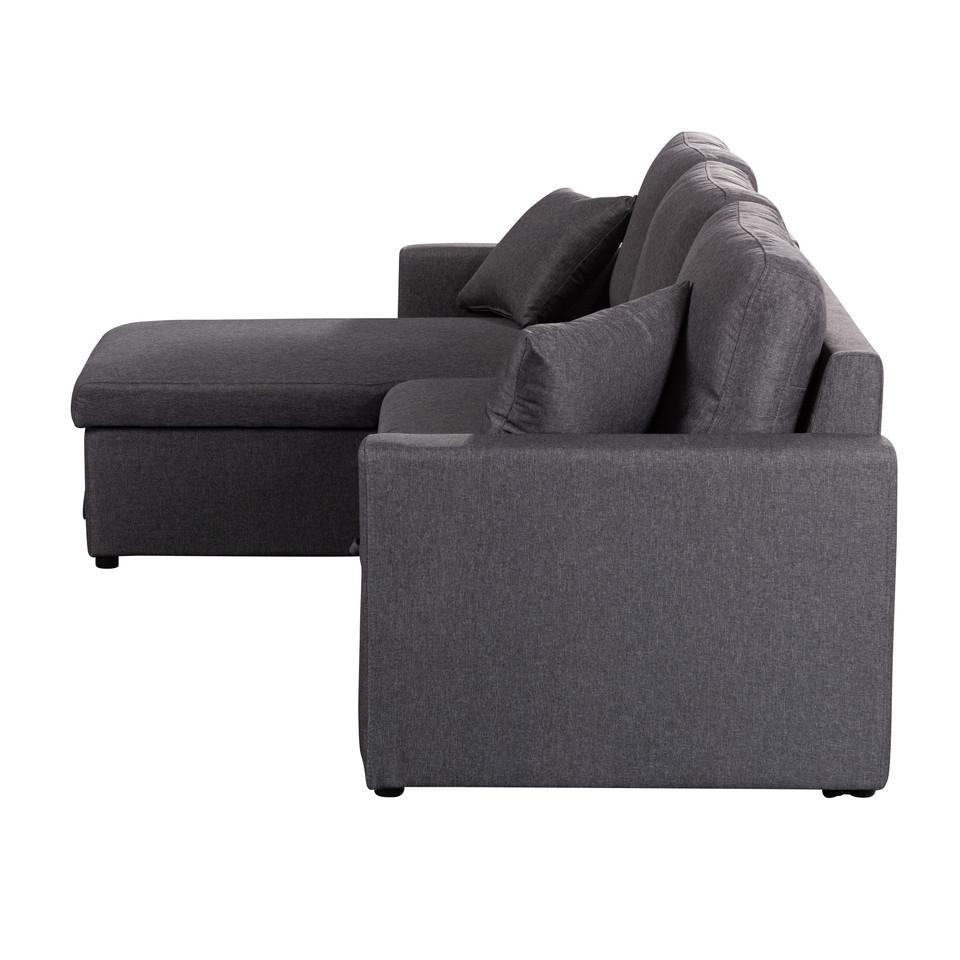 Paisley Dark Gray Linen Fabric Reversible Sleeper Sectional Sofa with Storage Chaise. Picture 8