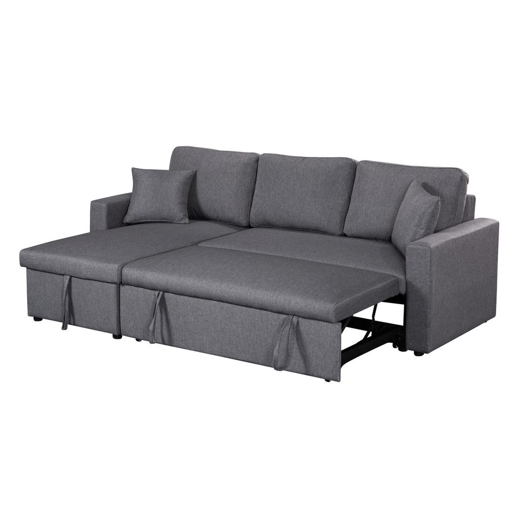 Paisley Light Gray Linen Fabric Reversible Sleeper Sectional Sofa with Storage Chaise. Picture 6