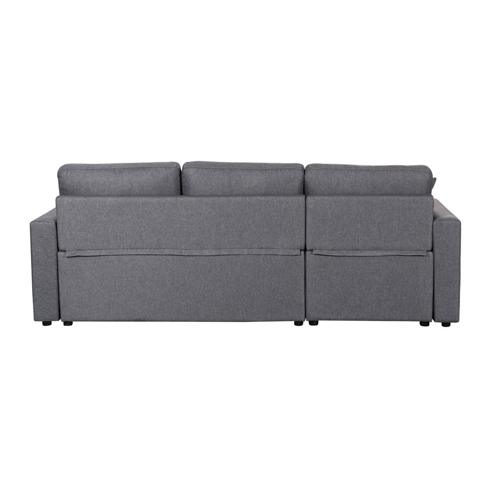 Paisley Light Gray Linen Fabric Reversible Sleeper Sectional Sofa with Storage Chaise. Picture 8