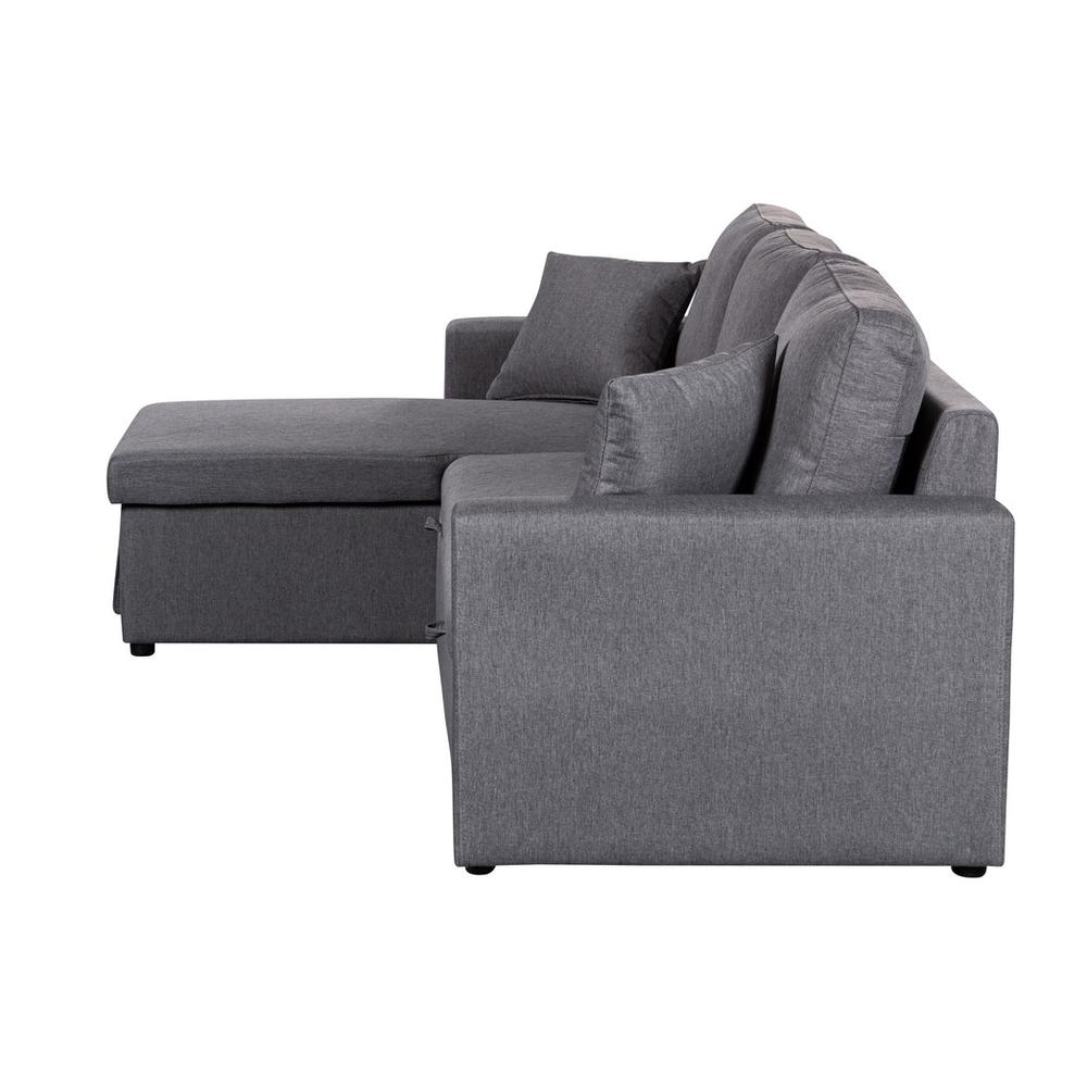 Paisley Light Gray Linen Fabric Reversible Sleeper Sectional Sofa with Storage Chaise. Picture 7