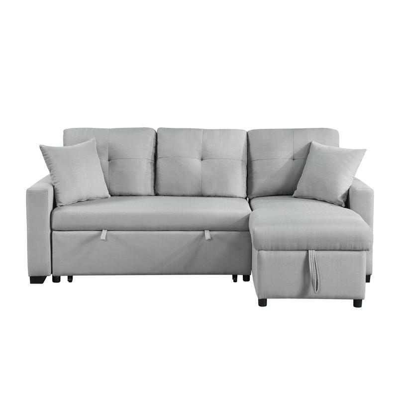 Francine Gray Linen Reversible Sleeper Sectional Sofa with Storage Chaise. Picture 5