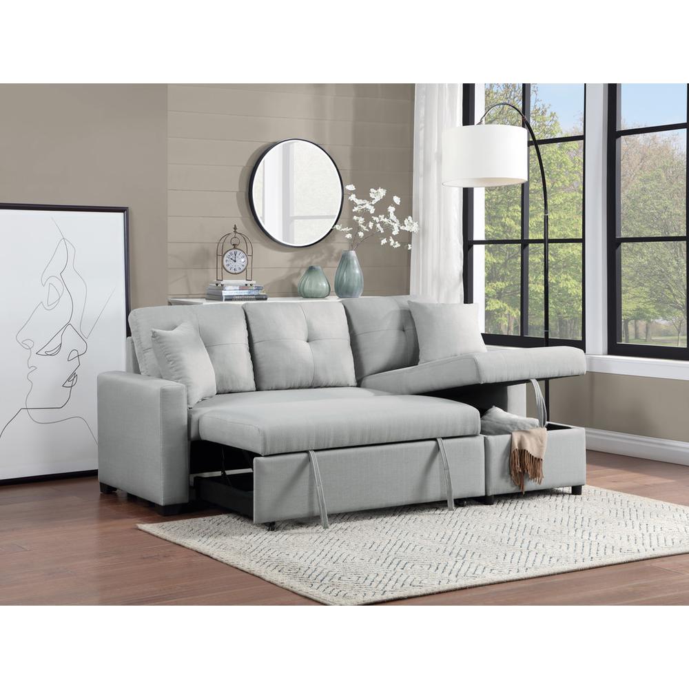 Francine Gray Linen Reversible Sleeper Sectional Sofa with Storage Chaise. Picture 2