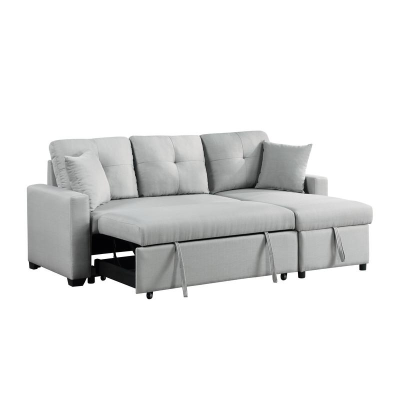 Francine Gray Linen Reversible Sleeper Sectional Sofa with Storage Chaise. Picture 3