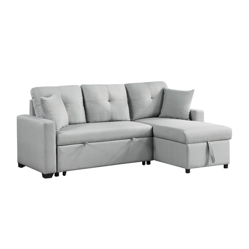 Francine Gray Linen Reversible Sleeper Sectional Sofa with Storage Chaise. Picture 1