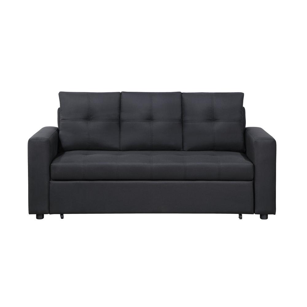 Aiden Black Linen Fabric Sleeper Sofa with Tufting. Picture 2