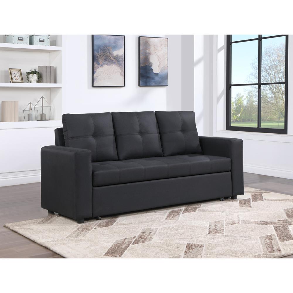 Aiden Black Linen Fabric Sleeper Sofa with Tufting. Picture 4