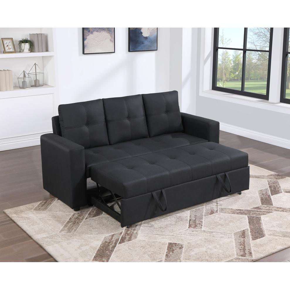 Aiden Black Linen Fabric Sleeper Sofa with Tufting. Picture 5
