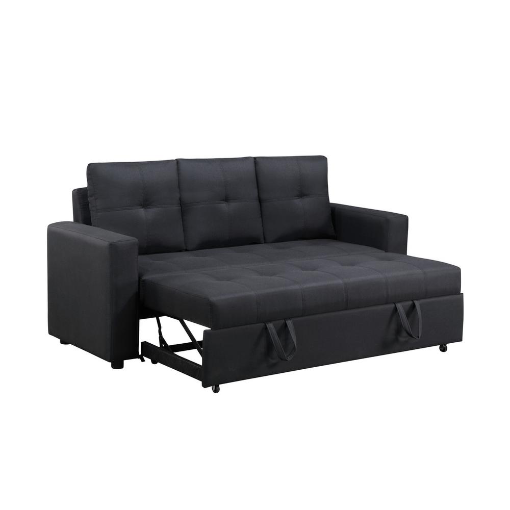 Aiden Black Linen Fabric Sleeper Sofa with Tufting. Picture 3