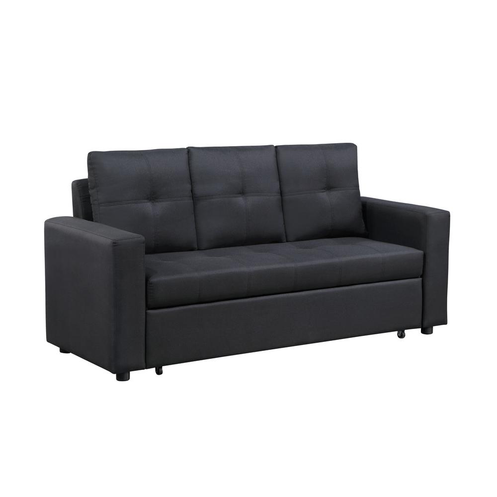 Aiden Black Linen Fabric Sleeper Sofa with Tufting. Picture 1