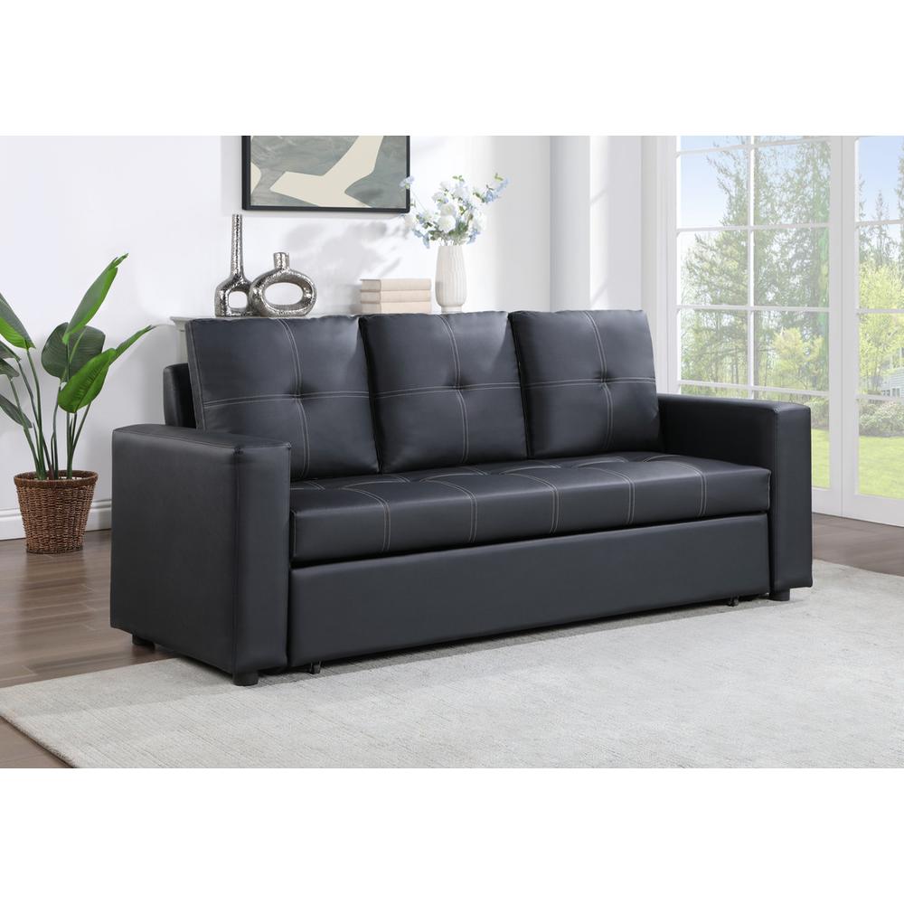 Aiden Black PU Leather Sleeper Sofa with Tufting. Picture 4