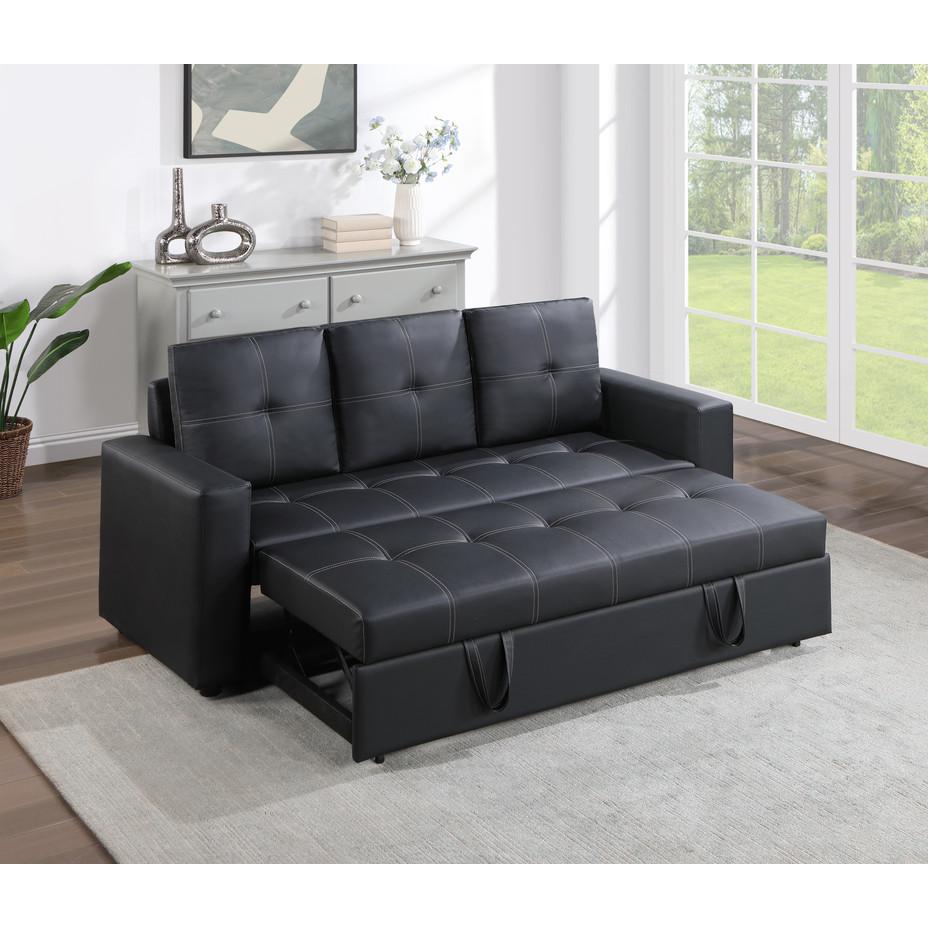 Aiden Black PU Leather Sleeper Sofa with Tufting. Picture 2